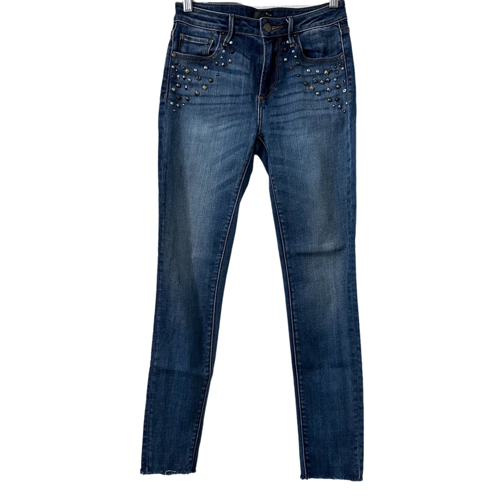 Aqua Women’s Blue Embellished Raw Hem Slim‎ Skinny Jeans Size 25